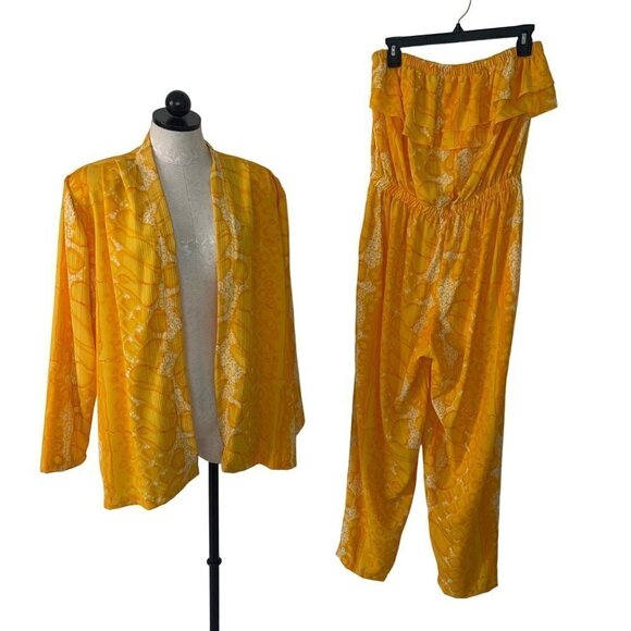 Vintage Two Piece Jumpsuit Jacket Set Size Large Metallic Threading Snake Print - Picture 1 of 16
